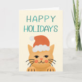 ハッピーホリデーズサンタハットキャットクリスマス カード (正面)