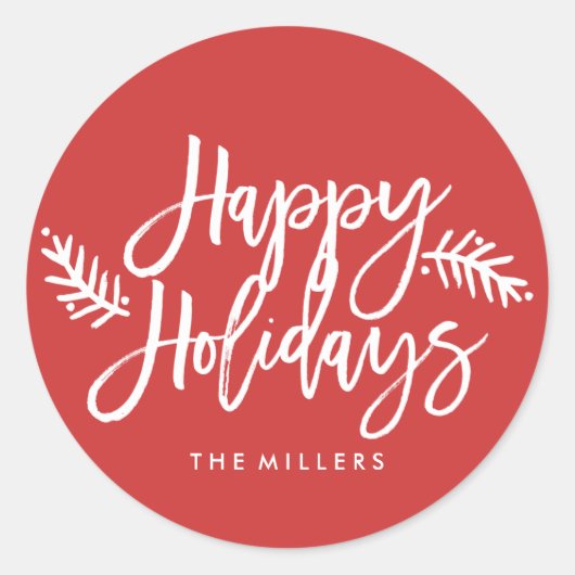ハッピーホリデーズシックハンドレタードホリデイ ラウンドシール (正面)