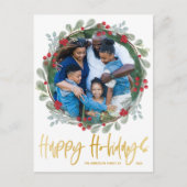 ハッピーホリデーズシックフェイク金ゴールドフォトクリスマス ポストカード (正面)