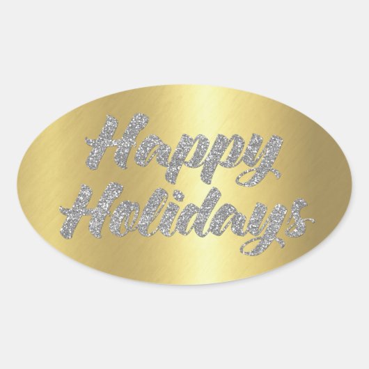 ハッピーホリデーズシルバーグリッターオン金ゴールド 楕円形シール (正面)