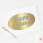 ハッピーホリデーズシルバーグリッターオン金ゴールド 楕円形シール (封筒)
