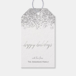 ハッピーホリデーズシルバーグリッターギフトラベル ギフトタグ
