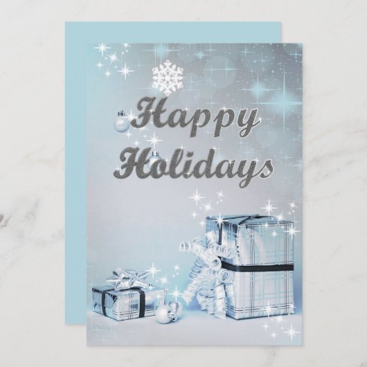 ハッピーホリデーズシルバーグリッタークリスマスフォトカード (正面/裏面)