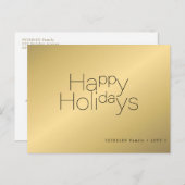 ハッピーホリデーズシンプルタイポグラフィモダン金ゴールド シーズンポストカード (正面/裏面)