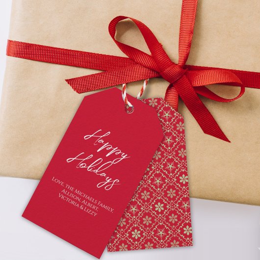 ハッピーホリデーズシンプルミニマリストスクリプト雪の結晶 ギフトタグ