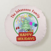 ハッピーホリデーズシーズンクリスマスホームデコール ラウンドクッション (正面)