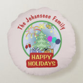 ハッピーホリデーズシーズンクリスマスホームデコール ラウンドクッション (裏面)