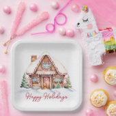 ハッピーホリデーズジンジャーブレッドハウス ペーパープレート (パーティー)