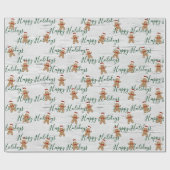 ハッピーホリデーズジンジャーブレッドマンオン樺の木 ラッピングペーパー (フラット)