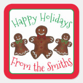 ハッピーホリデーズジンジャーブレッドマンクリスマスクッキー スクエアシール (正面)