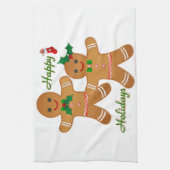 ハッピーホリデーズジンジャーブレッドマンボーイガール キッチンタオル (縦)