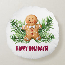 ハッピーホリデーズジンジャーブレッドマン&パインブランチ ラウンドクッション