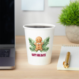 ハッピーホリデーズジンジャーブレッドマン&パインブランチ 紙コップ