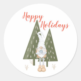 ハッピーホリデーズスカンジナビア格言ツリー ラウンドシール