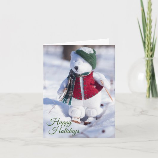 ハッピーホリデーズスキーテディベアフォトカード カード (正面)