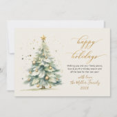 ハッピーホリデーズスクリプトウォーターカラークリスマスツリー シーズンカード (正面)
