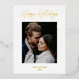 ハッピーホリデーズスクリプトエレガント 箔シーズンポストカード