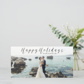 ハッピーホリデーズスクリプトカリグラフィクリスマスフォト シーズンカード (スタンド正面)