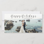 ハッピーホリデーズスクリプトカリグラフィクリスマスフォト シーズンカード (正面)