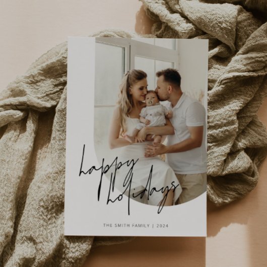 ハッピーホリデーズスクリプトカリグラフィーアーチ写真 シーズンカード