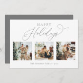 ハッピーホリデーズスクリプトグレー数々の2フォトコラージュ シーズンカード (正面/裏面)