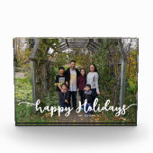 ハッピーホリデーズスクリプトシックな家族の写真クリスマス フォトブロック (正面)