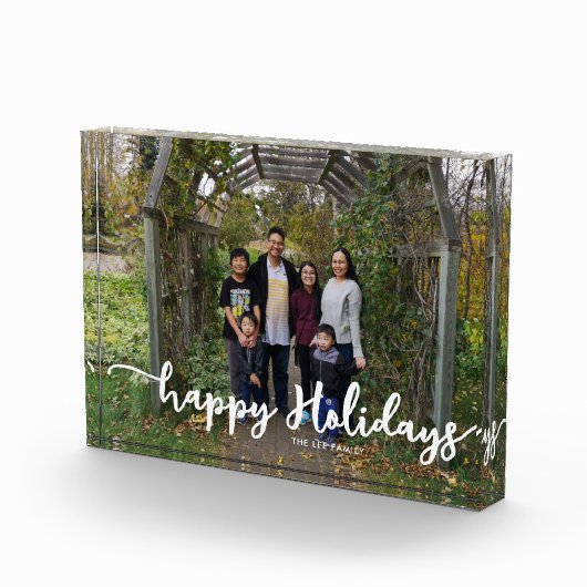 ハッピーホリデーズスクリプトシックな家族の写真クリスマス フォトブロック (右)