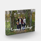 ハッピーホリデーズスクリプトシックな家族の写真クリスマス フォトブロック (左)