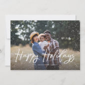 ハッピーホリデーズスクリプトスノーフォトクリスマス シーズンカード (正面)