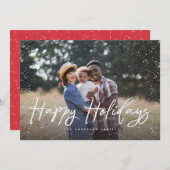 ハッピーホリデーズスクリプトスノーフォトクリスマス シーズンカード (正面/裏面)