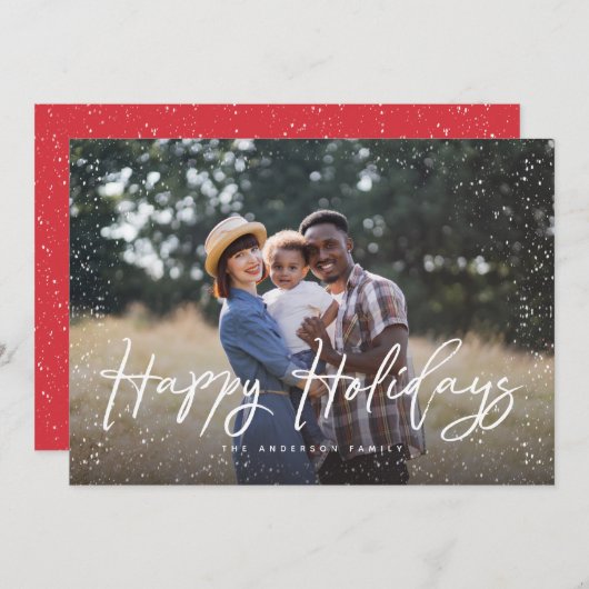 ハッピーホリデーズスクリプトスノーフォトクリスマス シーズンカード (正面/裏面)