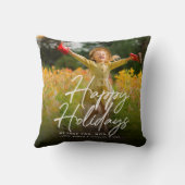 ハッピーホリデーズスクリプトファミリーフォトカスタムメッセージ クッション (裏面)
