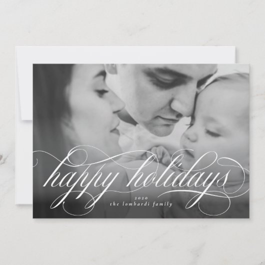 ハッピーホリデーズスクリプトフォトクリスマスカード 案内状 (正面)