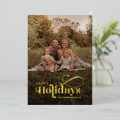 ハッピーホリデーズスクリプトフォトクリスマス金ゴールド 箔シーズンカード (立ち正面)