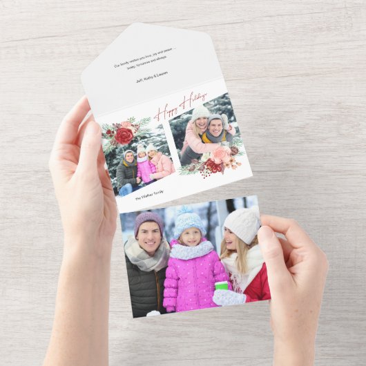 ハッピーホリデーズスクリプトフローラ対角2枚 オールインワン招待状 (貼ってはがせる)