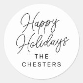 ハッピーホリデーズスクリプトモダンミニマリストクリスマス ラウンドシール (正面)