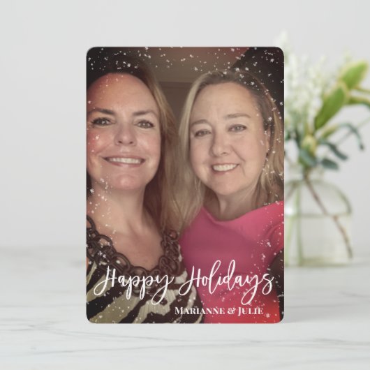 ハッピーホリデーズスクリプト写真テンプレートスノーフレーム シーズンカード (スタンド正面)