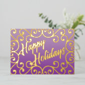 ハッピーホリデーズスクロリーフレームパープル 箔シーズンカード (立ち正面)