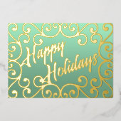 ハッピーホリデーズスクロリーフレームミントグリーン 箔シーズンカード (正面)