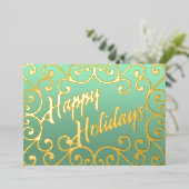 ハッピーホリデーズスクロリーフレームミントグリーン 箔シーズンカード (立ち正面)