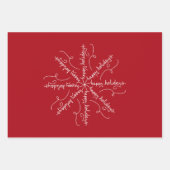 ハッピーホリデーズスタイル化スノーフレークオンレッド ラッピングペーパーシート (正面2)