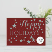 ハッピーホリデーズスターズビジネスロゴクリスマスギフトレッド シーズンカード (スタンド正面)