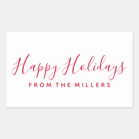 ハッピーホリデーズステッカースクリプト赤パーソナライズされた 長方形シール (正面)