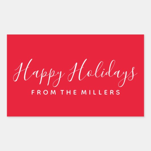 ハッピーホリデーズステッカースクリプト赤パーソナライズされた 長方形シール (正面)
