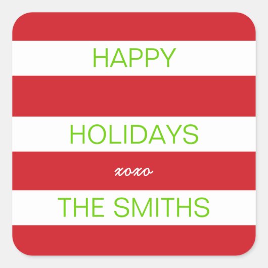 ハッピーホリデーズステッ赤と白カー スクエアシール (正面)
