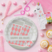 ハッピーホリデーズストッキング ペーパープレート (パーティー)