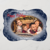 ハッピーホリデーズスノーイブルーフォトクリスマファンシース シーズンカード (正面/裏面)