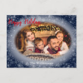 ハッピーホリデーズスノーウィーブルーフォトフレームクリスマス ポストカード (正面)