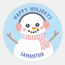 ハッピーホリデーズスノーウーマンシール ラウンドシール