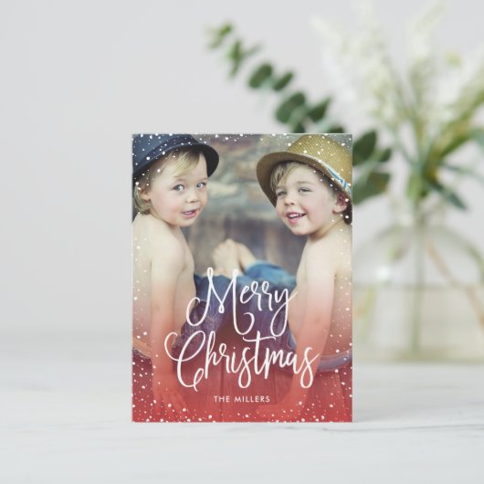 ハッピーホリデーズスノークリスマスフォトレッド シーズンポストカード (スタンド正面)